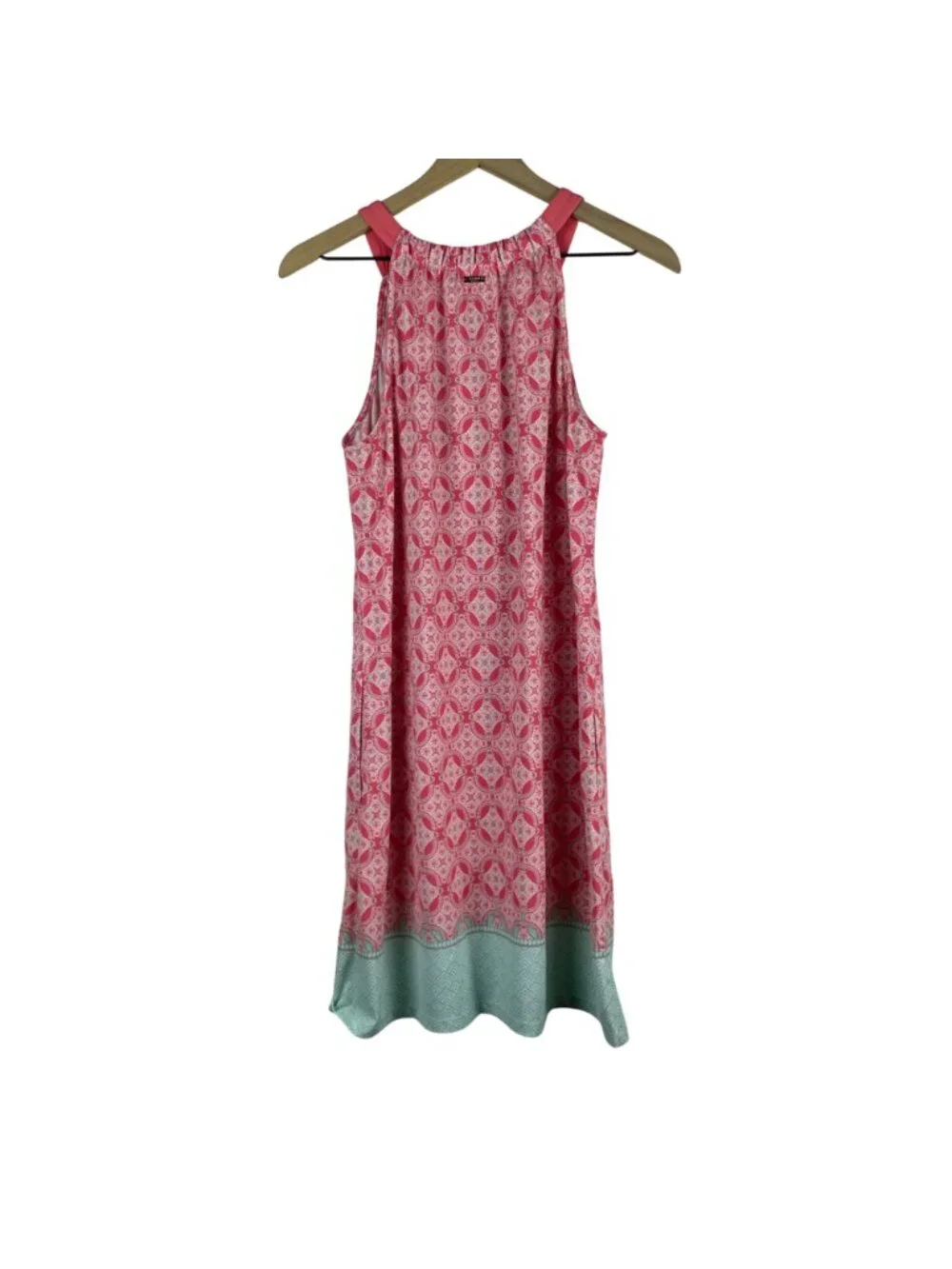 Cabana Life Sleeveless Pink & Teal Patterned Dress With Keyhole Detail small - Picture 6 of 9